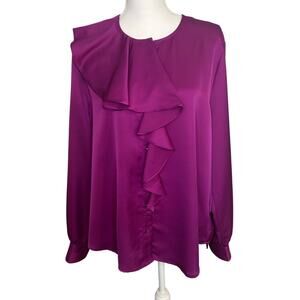 Lauren Ralph Lauren  purple fuschia button down satin blouse ruffle size XXL